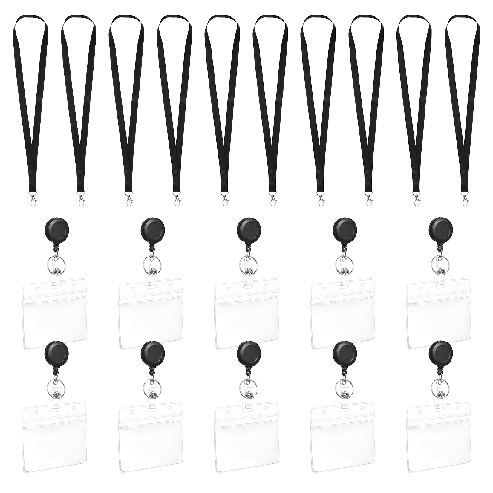 10 Sets Lanyard with Card Holder, Clear ID Badge Holder with Retractable Lanyard, Waterproof ID Card Holders with Reel Clip, for Name Badge Holders Office School(Horizontal)