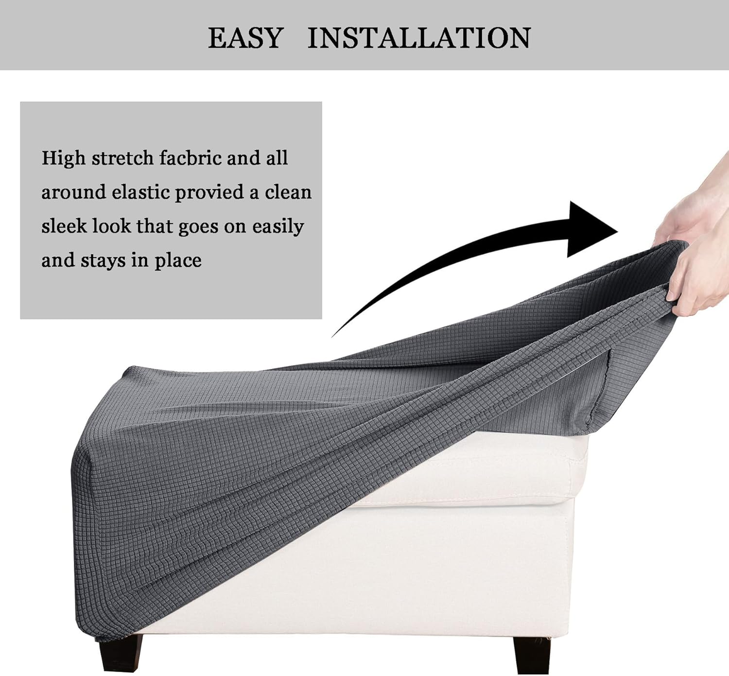 Ottoman Cover Slipcover Rectangle Stretch Square Washable Foot Stool Cover Thick Soft Fabric Storage Protector with Elastic Bottom-M