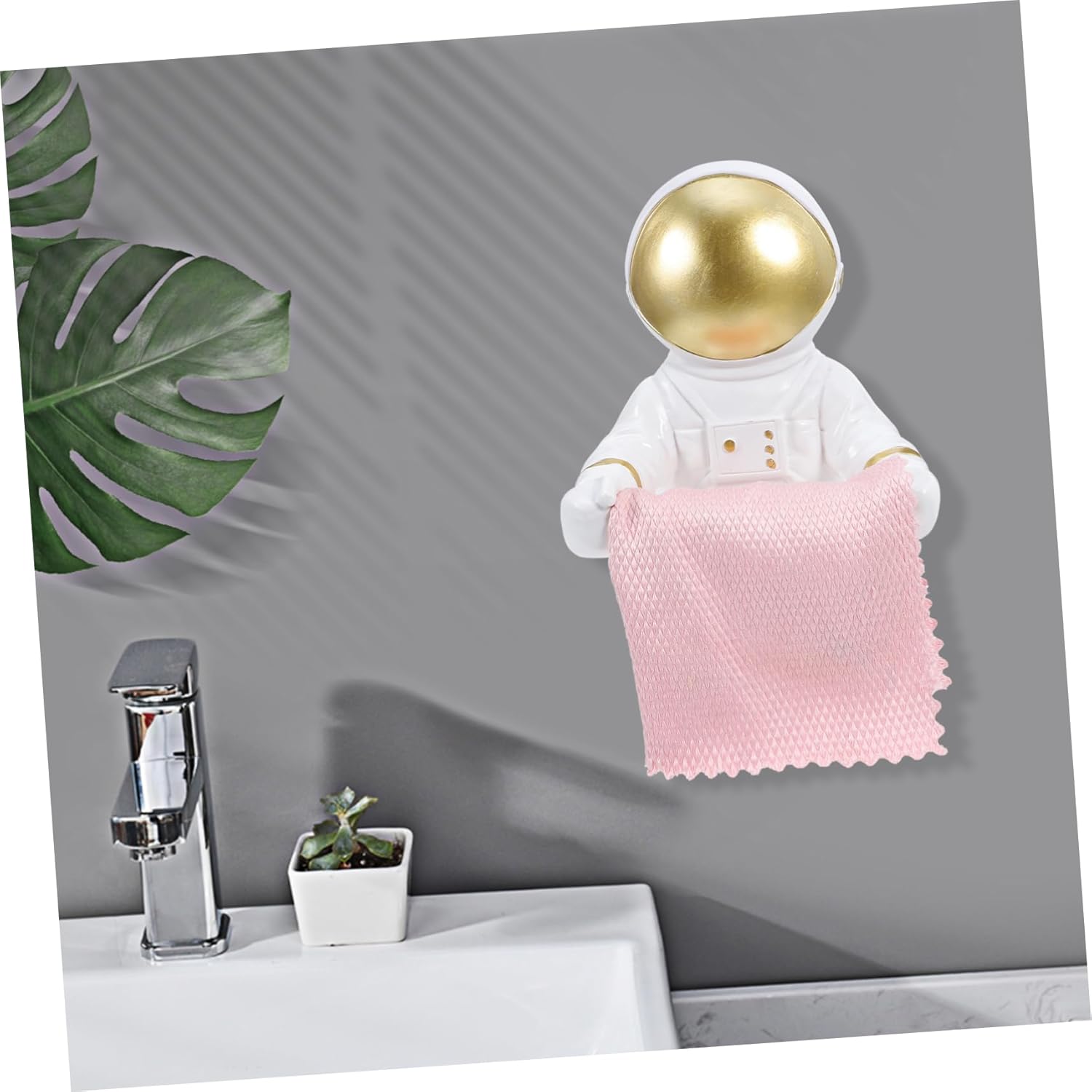 Golden Astronaut Roll Paper Mounted Organizer Durable Resistant Spaceman Toilet Paper Holder for Bathroom Outer Space Room Decor
