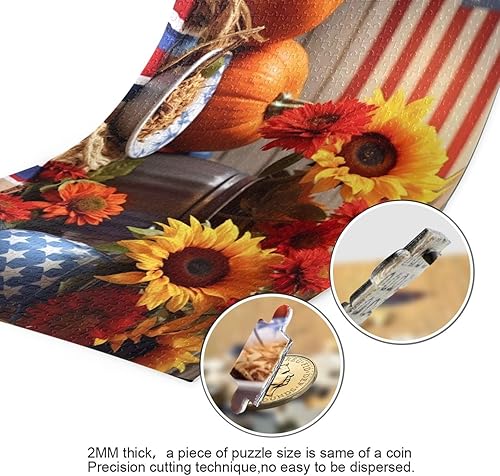 Miniatura 3 de Sunflower Fall American Flag Jigsaw Puzzles 500 Pieces for Adults,Learning Educational Puzzles,Difficult and Challenge Families Toys with Mesh