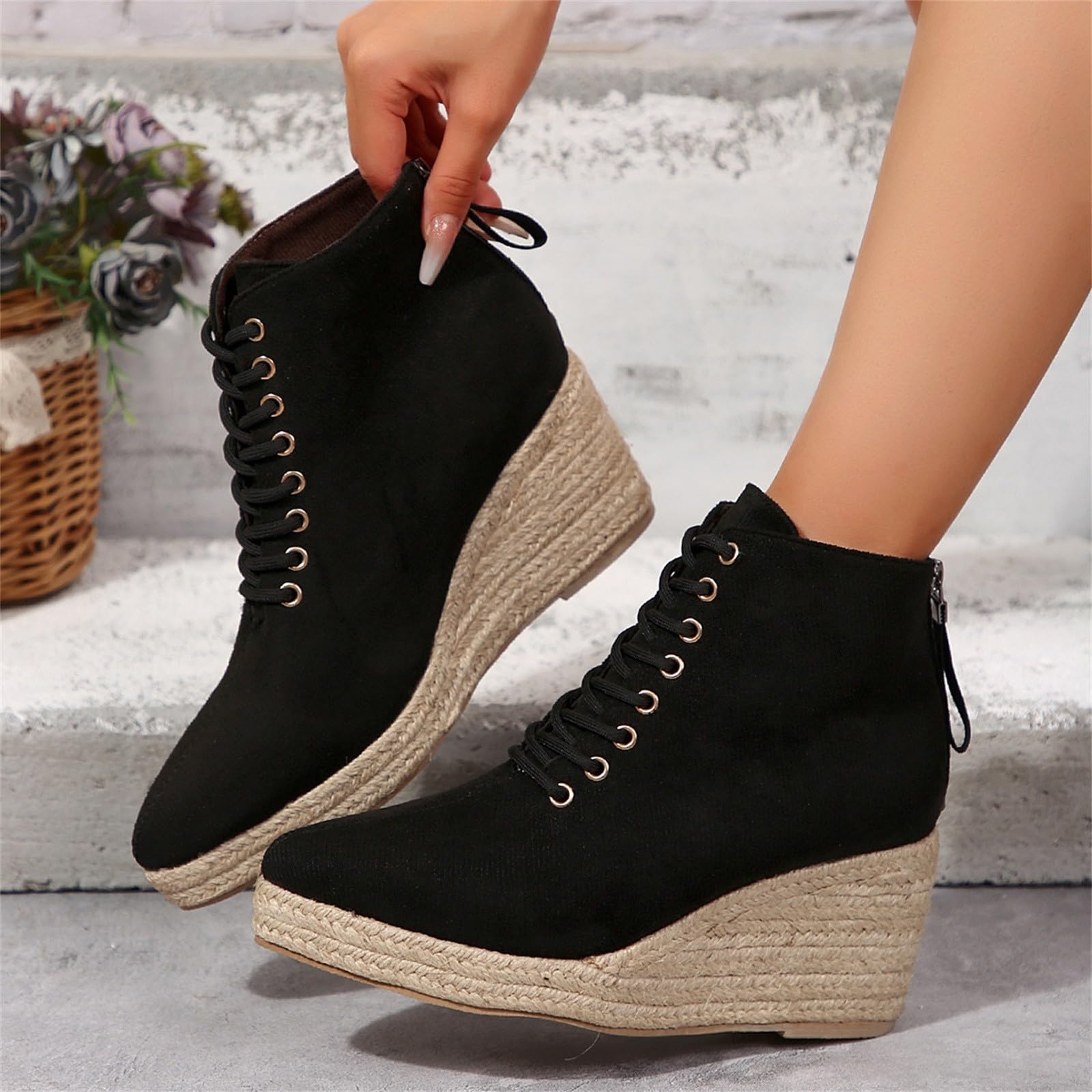 Botas cortas para mujer con tacón oblicuo, botas cortas casuales con tacón con cremallera, botas cortas de caña media alta Zapatos de mujer Zapatos de tacón Negro Elegante