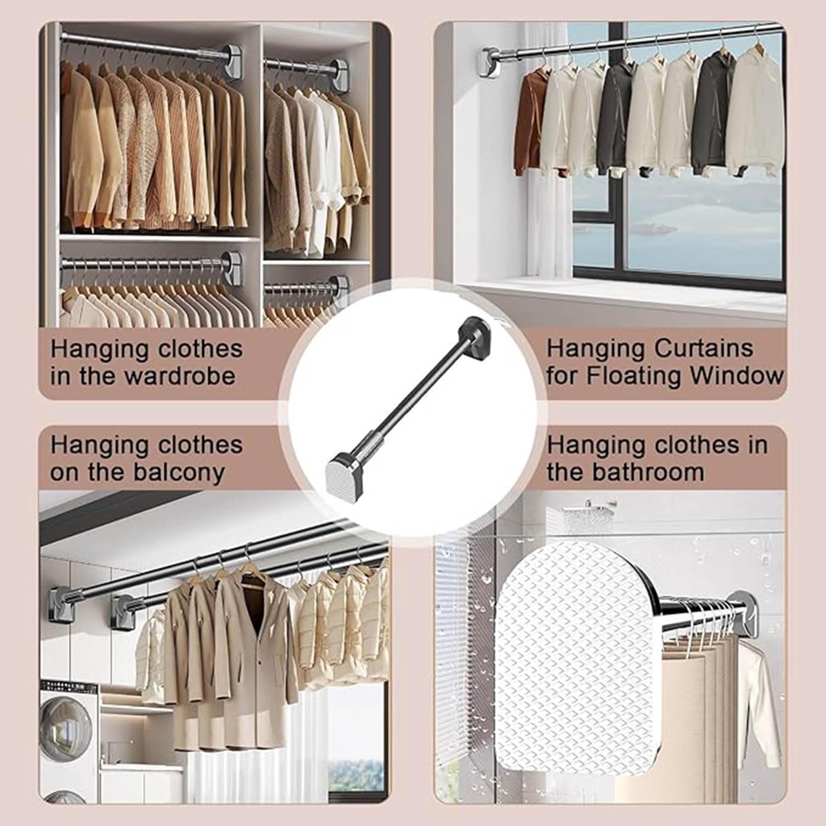 Ausziehbare Federvorhangstange, Hochleistungs-Duschvorhangstange, Verstellbare Gardinenstange, Duschspannstange für Badezimmer Wohnzimmer, Spannstange Ohne Bohren(Size:110-200cm)