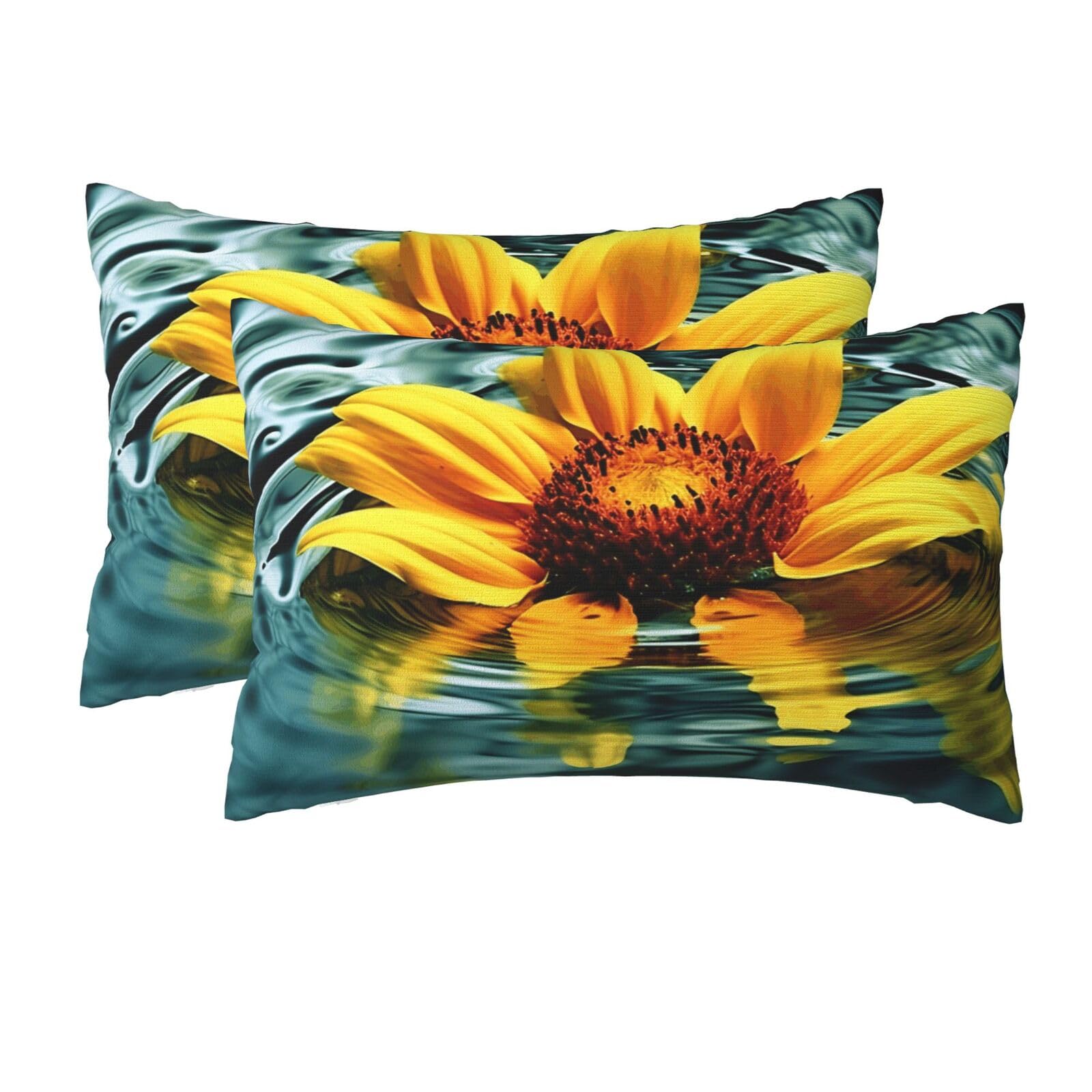 2 Pack Queen Size Pillow Cases for Hair and Skin Soft Breathable Pillow Case Covers with Hidden Zipper Sunflower in Water Pillowcase 20x30 Inches Pillow Cover for Sleeping Gift
