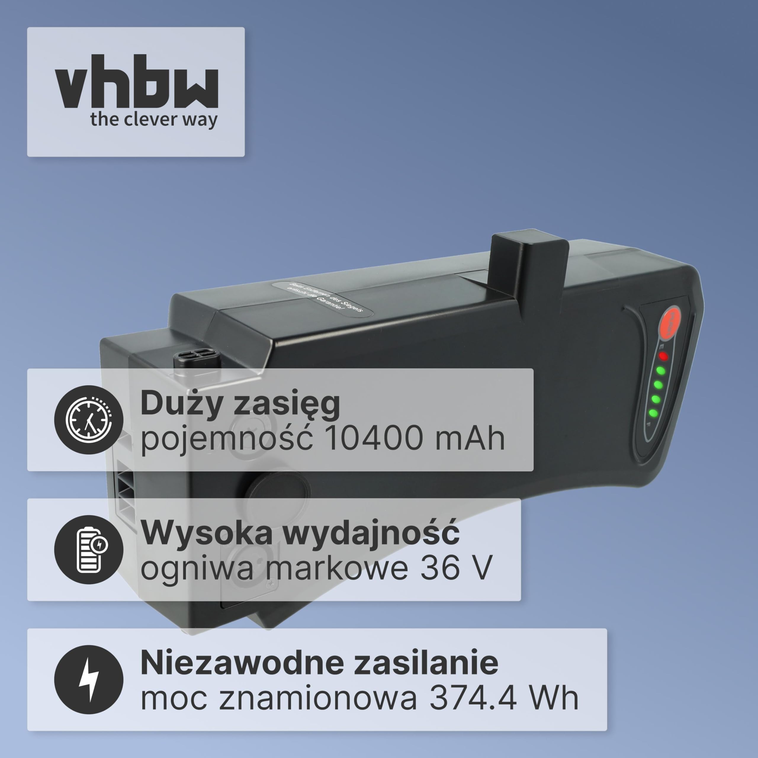 vhbw Akumulator pasujący do modelu Prophete z roku 2014: 52384 E-Bike rower elektryczny zastępuje Samsung SDI Side-Click 36 V akumulator (litowo-jonowy, 10400 mAh, 36 V)