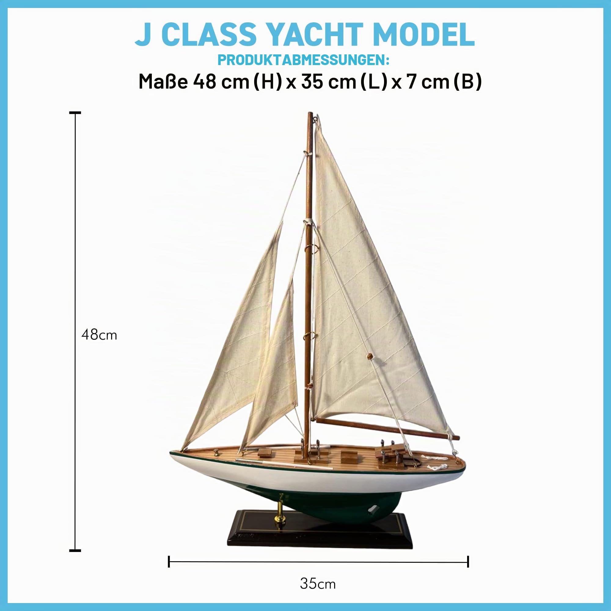 Thorness Detailliertes 35 cm langes Holzmodell J-Klasse Segelyacht | Americas Cup Racing Yacht | nautisches Ornament | Segelboot-Modell | komplett montiertes Modell-Boots-Set