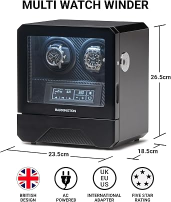 BARRINGTON Automatic Watch Winder for 2 Watches - Solid, Premium Watch Winder Box with a Super Quiet Motor, Includes AC Adapter Winding Watches Since Since 2009