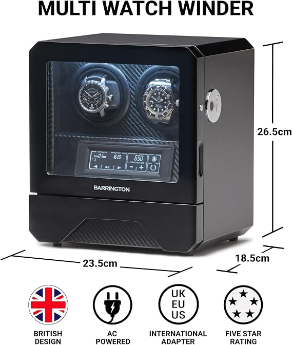 BARRINGTON Automatic Watch Winder for 2 Watches - Solid, Premium Watch Winder Box with a Super Quiet Motor, Includes AC Adapter Winding Watches Since Since 2009