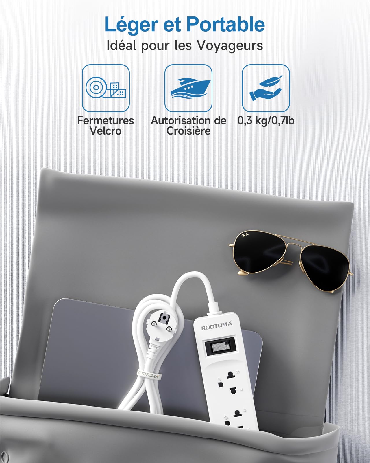 Adaptateur Prise USA vers France, Adaptateur USA vers France, 3 Prises pour Appareils électroniques américains, Voyage Depuis des États-Unis, du Canada, en Allemagne, en Espagne, Blanc