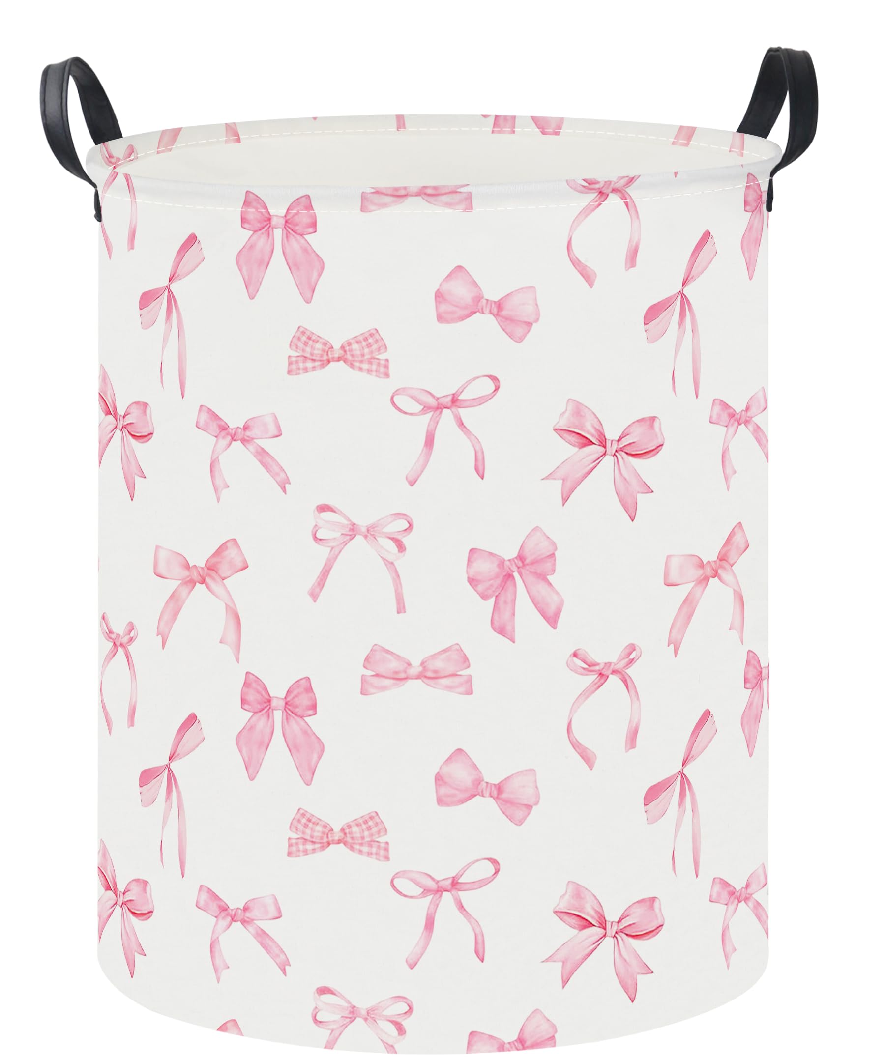 19.7" Laundry Basket,Dirty Clothes Hamper,Waterproof Storage Bin(Pink Bowknot)