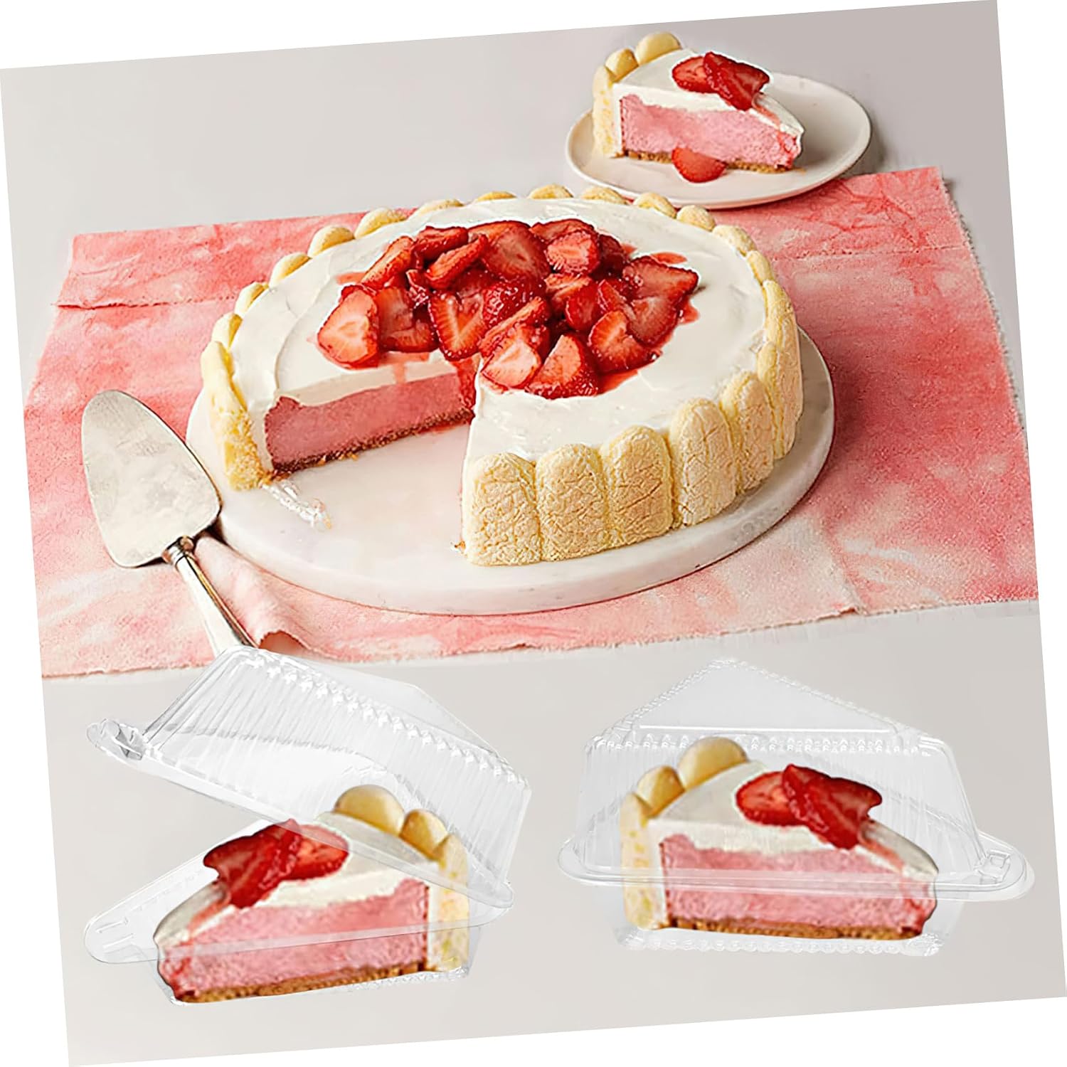 CHILDWEET 50pcs Clear Cake Carrier Boxes with Lids Transparent Triangle Cake Slice Containers for Cheesecake Dessert Storage and Transport Stackable Food Packaging for Parties and Cafes