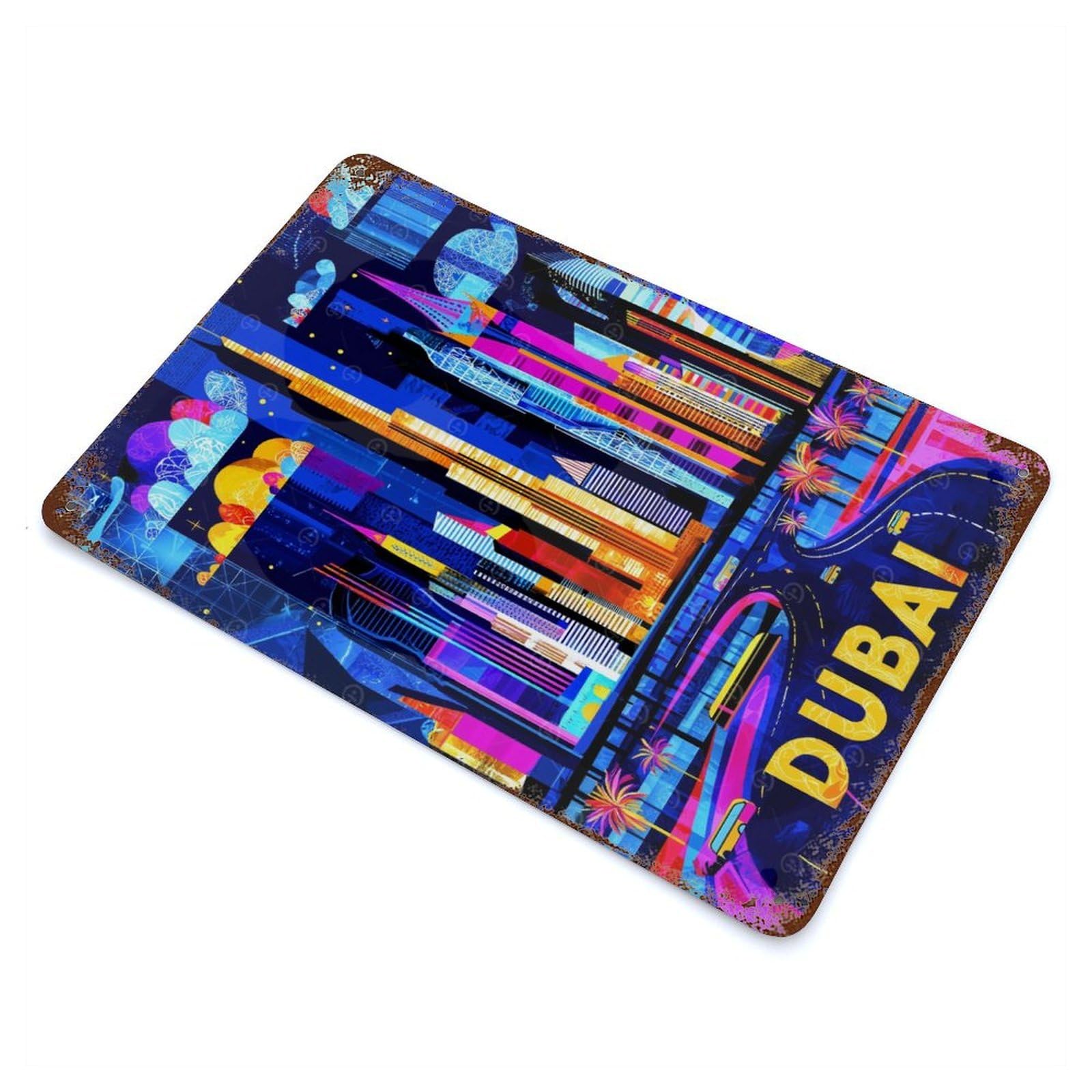 Garage Style Dubai Vibrant Skyline - Geometric Cityscape Art Vintage Metal Tin Sign 11.8"x7.9", Retro Wall Decor for Bar And Workshop