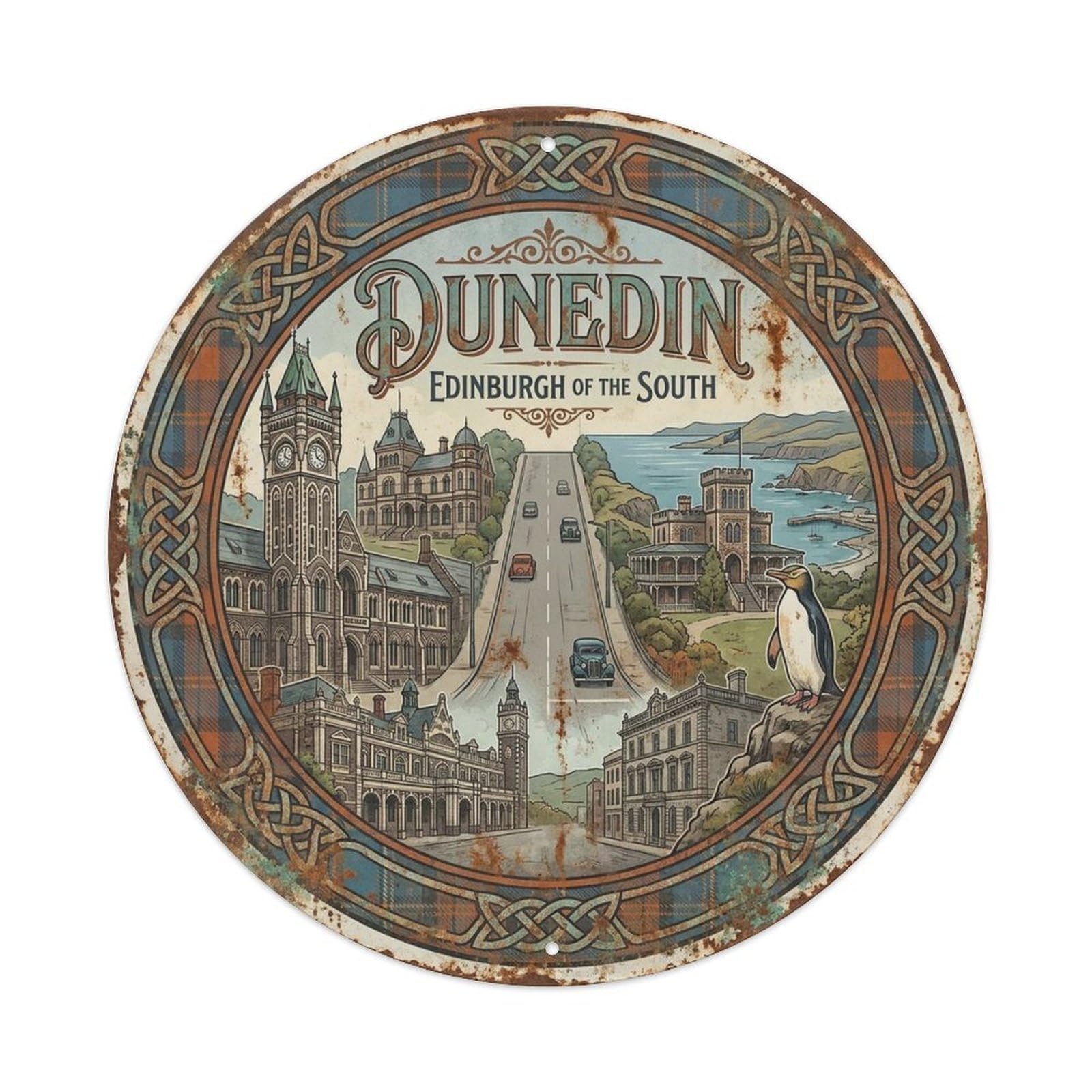 Olyhtr 8X8inch Classic Style Vintage New Zealand Dunedin Travel Landmark Metal Tin Sign