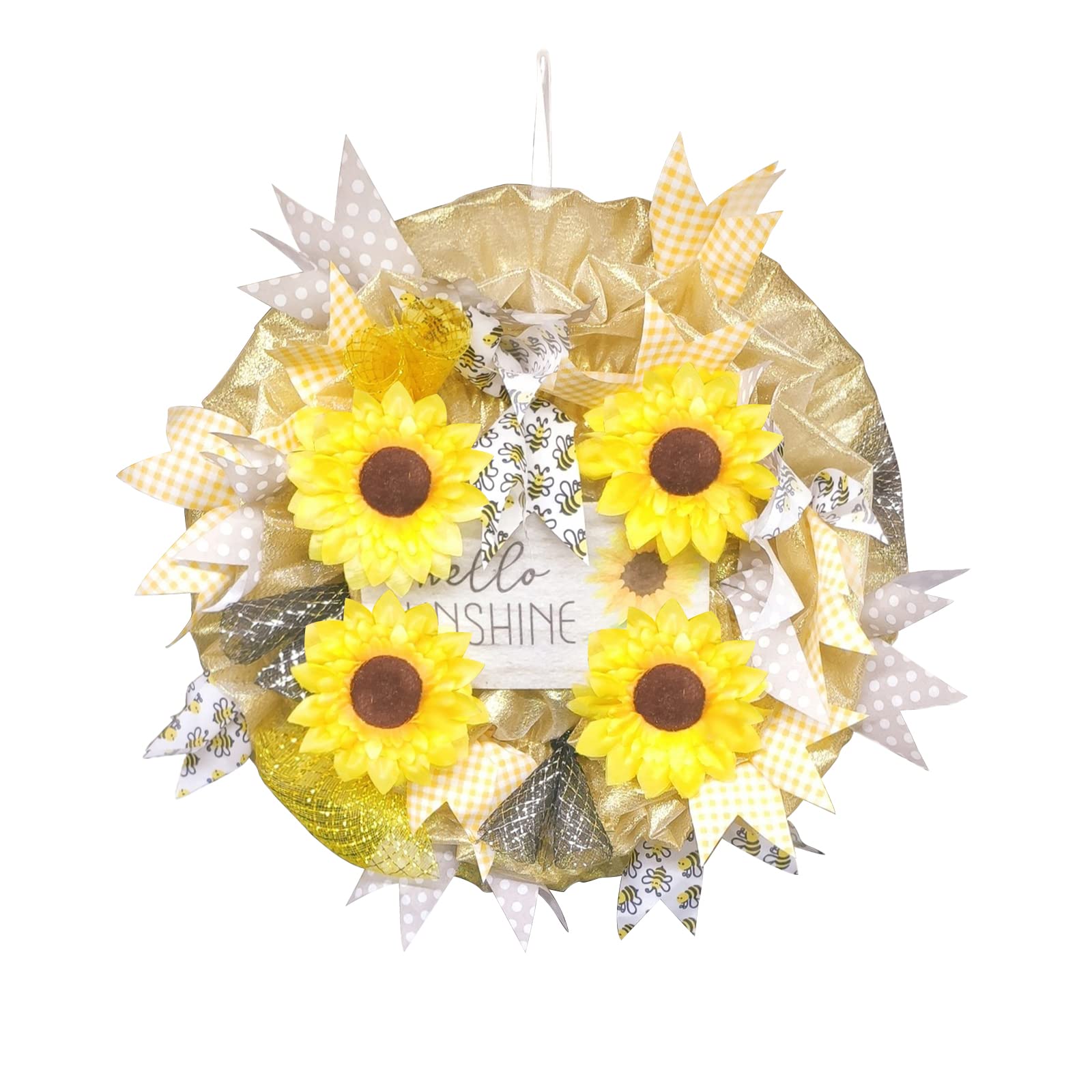 DoreenBow13.7 Inch Sunflower Wreath with Ribbons and Bows Fall Wreath for Front Door Yellow Floral Wreath for Wall Home Decoration