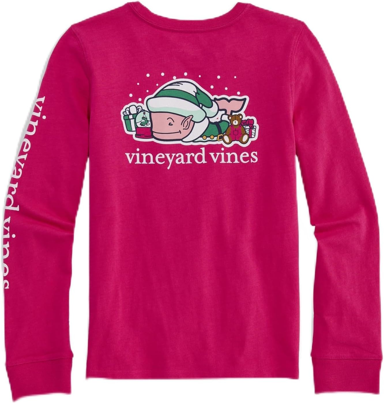 Vineyard Vines Girls Girls' Present Elf Whale Long-Sleeve Pocket Tee