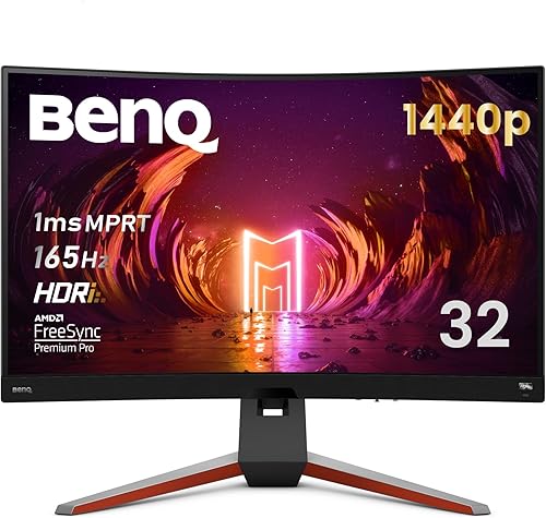 Vista 16 de BenQ Mobiuz EX2710R QHD 1440p VA 1000R 165 Hz Monitor curvo de computadora para juegos con altavoces duales y subwoofer, optimizador