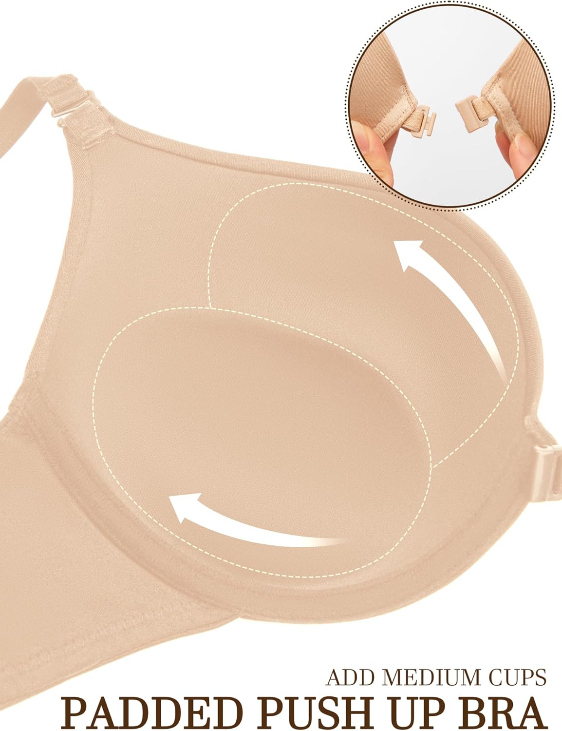 Women's Front Closure Bra Push Up Padded Add Cup Demi Plunge Bras with Underwire Lift T Shirt Smooth Bralette - Image 2