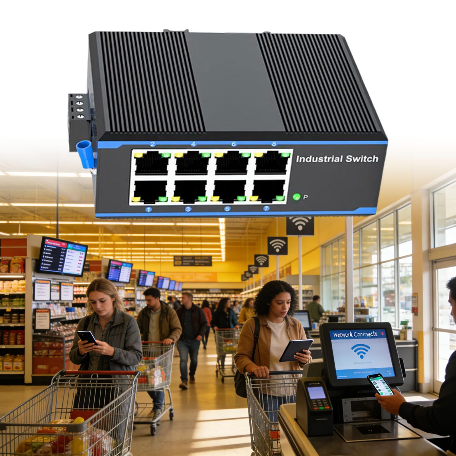 Switcher Ethernet Gigabit a 8 porte per servizio, custodia in metallo montabile, accessori per switcher Ethernet per rete industriale montati