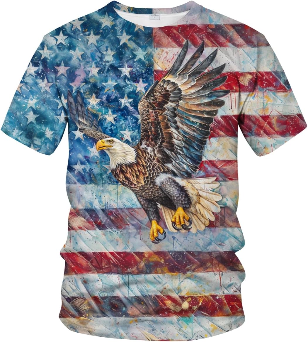 LAOLIUSN Men's 3D Eagle Print T-Shirt - Patriotic Theme,Animal Graphic Tee