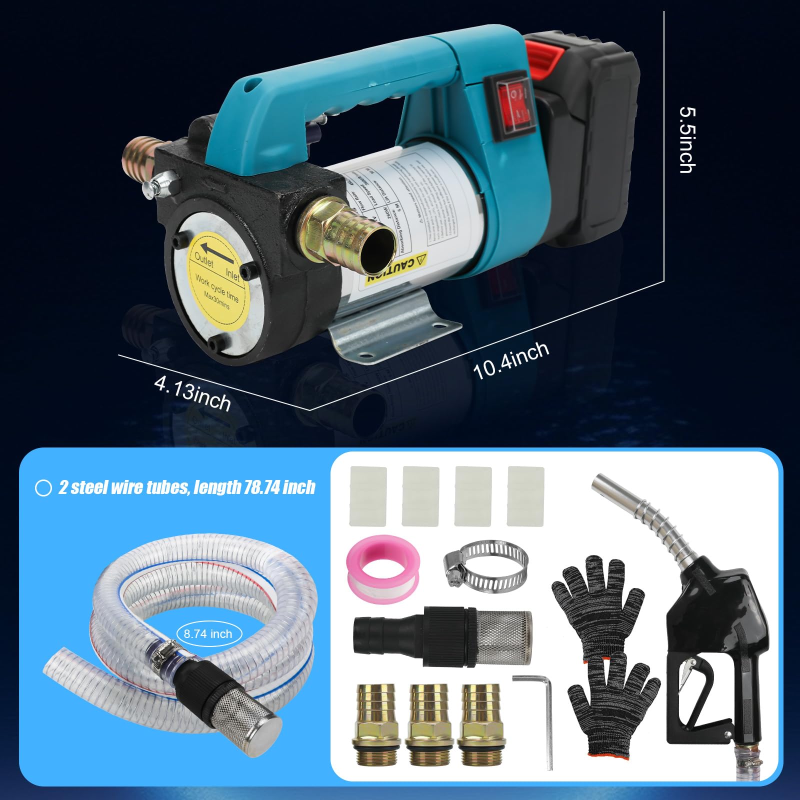 Pompa di Trasferimento Carburante Compatibile con Makita 18 V Batteria, 45 l/min, pompa diesel elettrica senza fili, 260 W, pompa dell'olio combustibile portatile, 2 x 2 m tubo