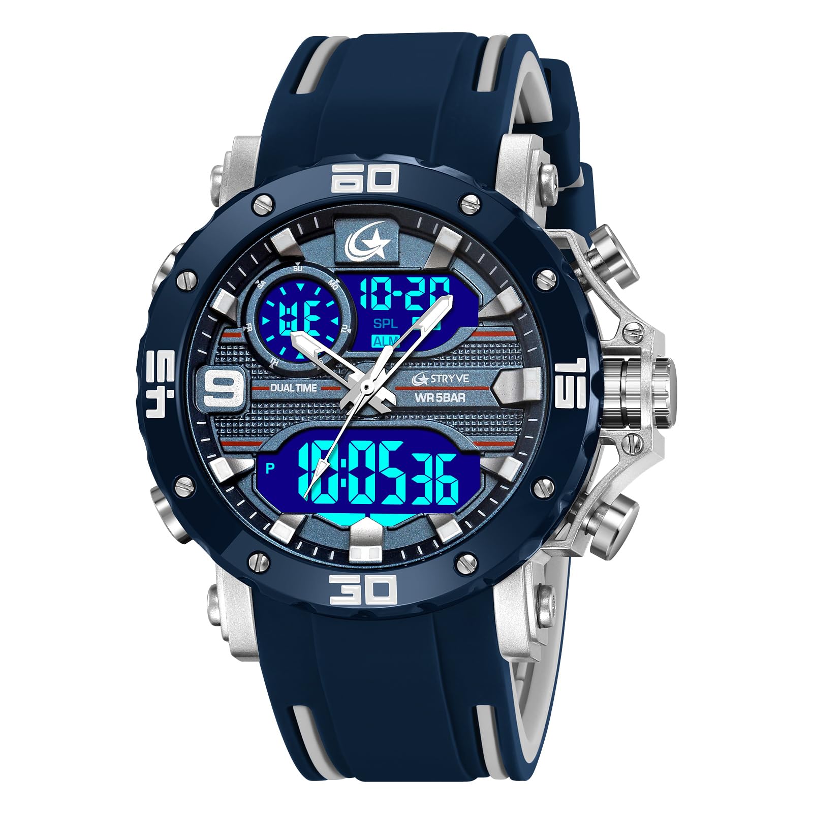 CARLIEN Reloj de pulsera para hombre, multifunción, deportivo, militar, analógico, digital, con retroiluminación LED, esfera grande, correa de silicona, cronómetro, fecha automática, 50 m, resistente