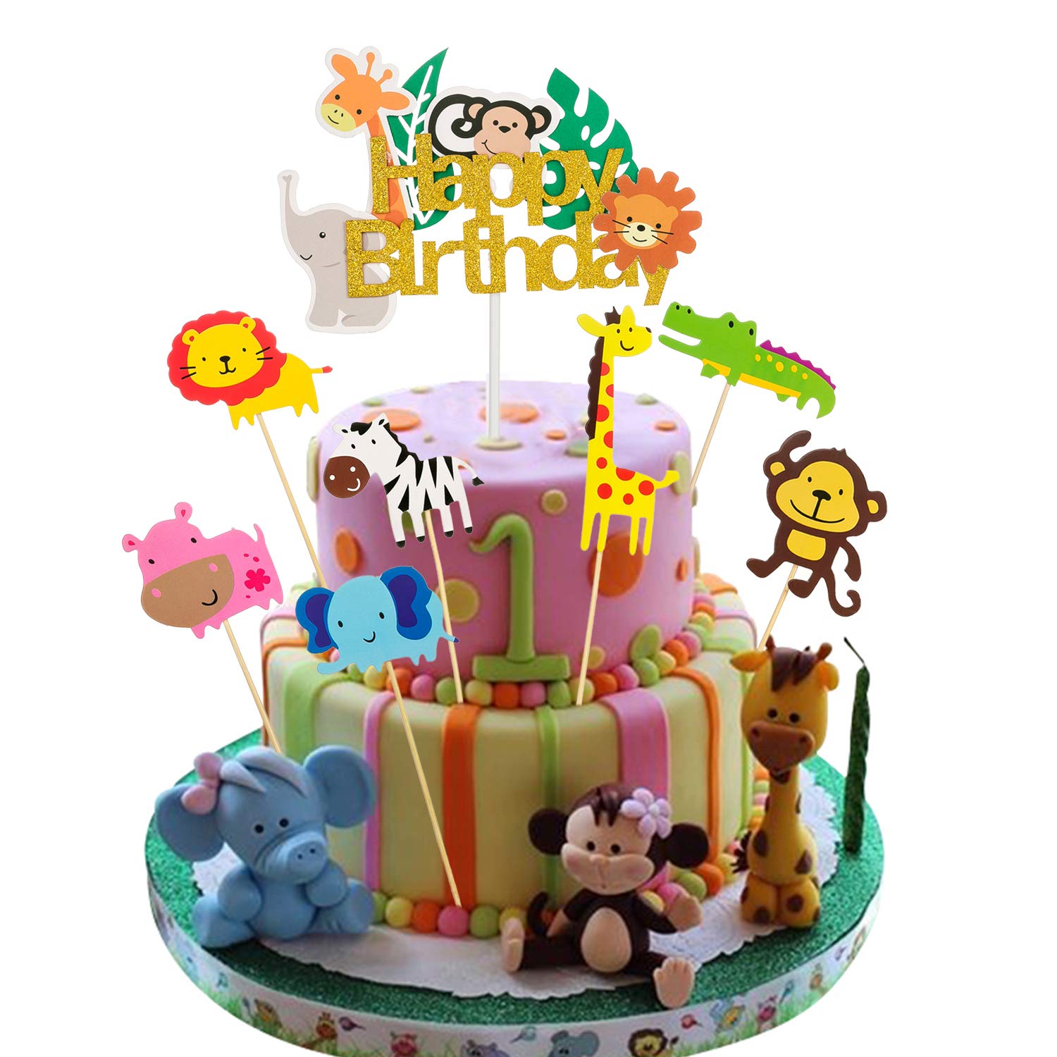 Torta Finta Battesimo Torta Finta Compleanno 1 Anno 10Pcs Decorazioni Per Torte Animali Cake Topper Decorazione Giungla Riutilizzabili DecorazioneAnimali Foresta Safari Decorazioni Compleanno 2 Anni