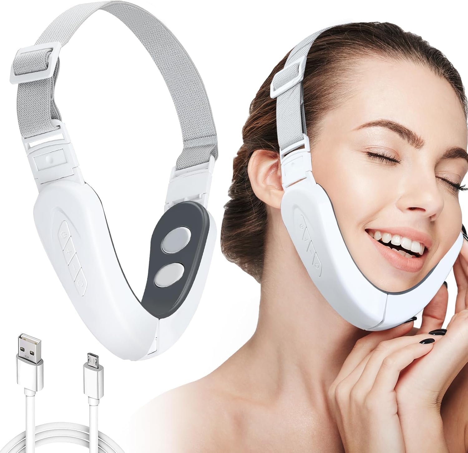 SMILE™ V Line Face Slimming Device for Women & Men – EMS Microcurrent Facial Massager Chin Lifting Strap, Double Chin Reducer, Skin Tightening Jawline Sculpting Beauty Device (Rechargeable, Adjustable)-image-8