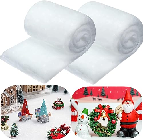 Paquete de 2 mantas de nieve de Navidad de 3 x 8 pies, manta de nieve falsa, decoración de alfombra de nieve artificial esponjosa, manta de nieve