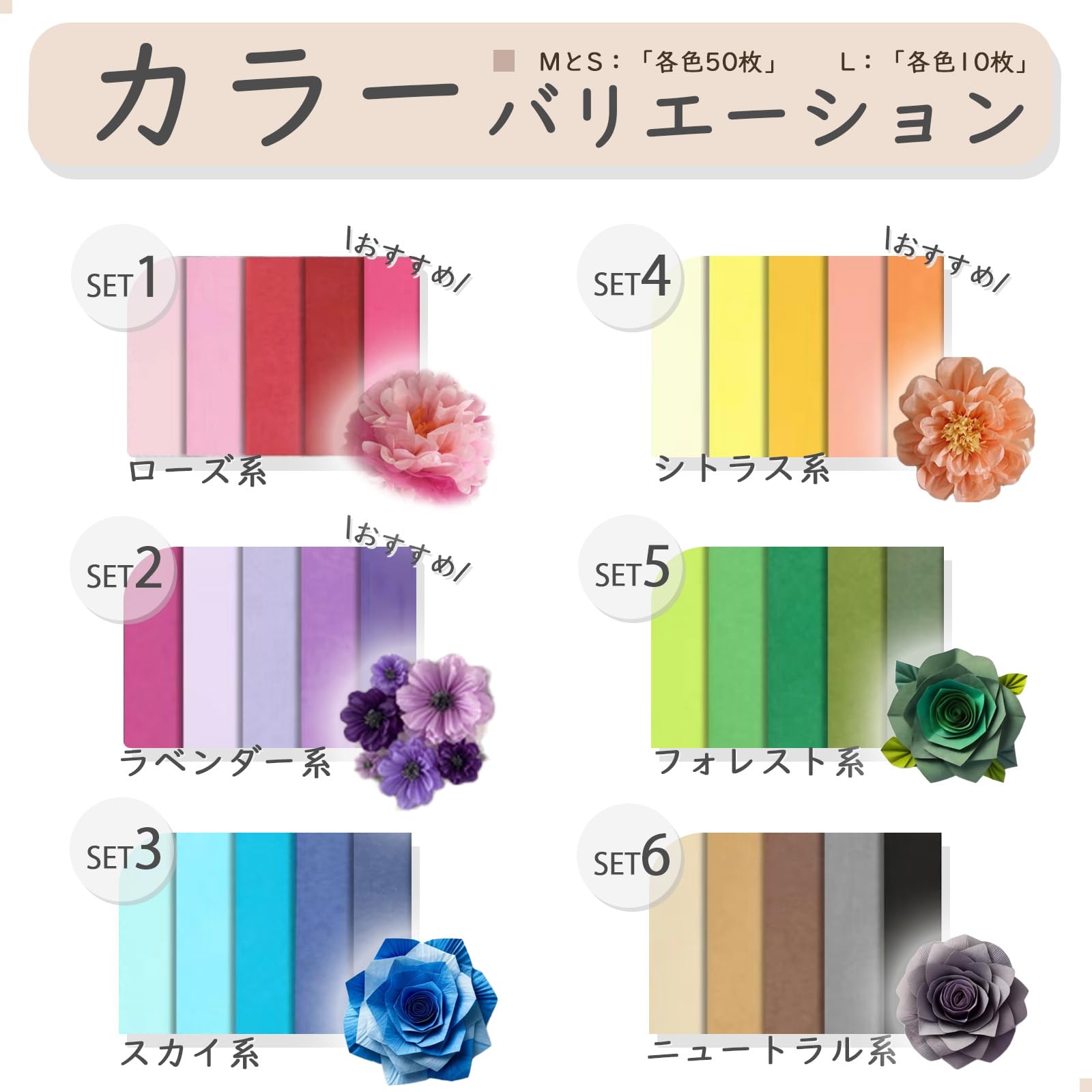 お花A4サイズです。 Amazon | お花紙 ラッピングペーパー 【3サイズ・7セット・30色