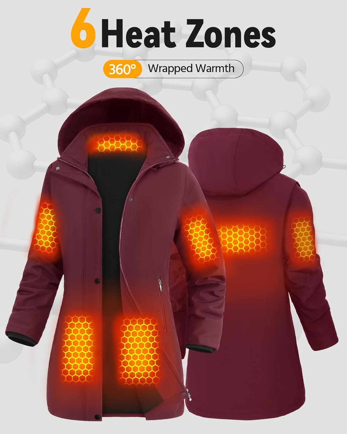 Graphene Women Heated Jacket 12V Fast Charge 18400mAh Large Capacity - Image 4