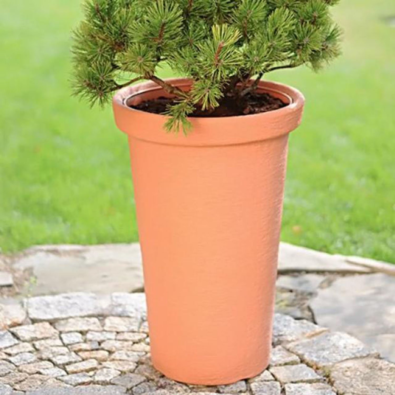 Prosperplast Blumentopf Classic Tower Massive 36L Terracotta – Pflanzkübel Hoch Rund mit Einsatz, Blumenkübel Kunststoff Wetterfest, Übertopf für Innen & Außen (Stein-Optik)