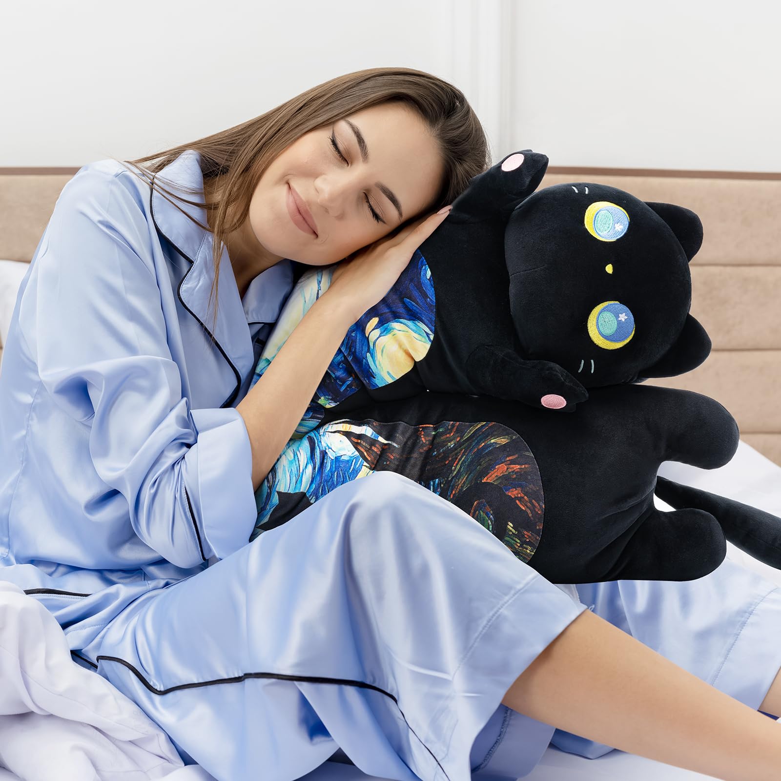Mewaii 44” Long Cat Plush Body Pillow, Cute Black Cat Stuffed Animals Kawaii Plushies - Image 2