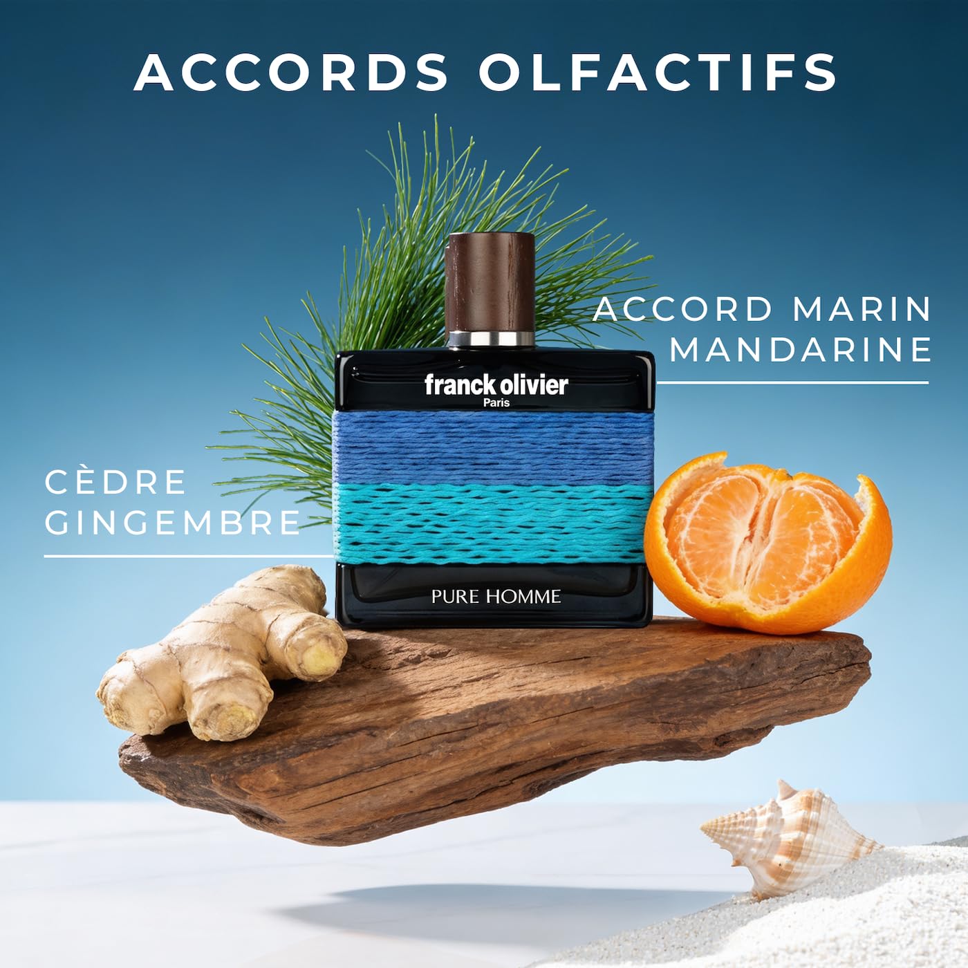 FRANCK OLIVIER PARIS - Pure Homme - Eau de Toilette Homme - Parfum Boisé, Hespéridé - Notes de Mandarine, Gingembre, Accord Marin, Cèdre - Frais & Intemporel - Fabriqué en France - 100 ml