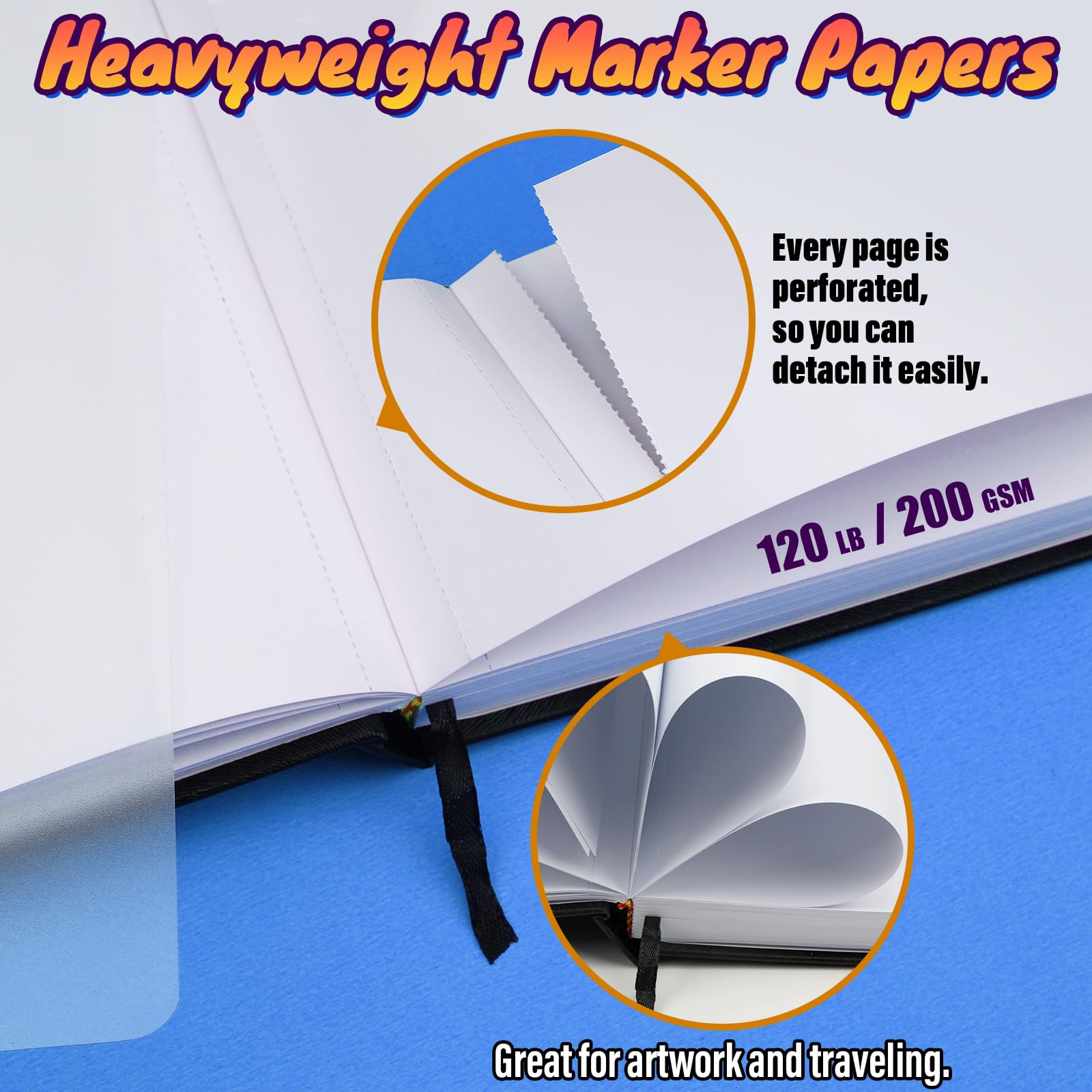 Halobios szkicownik, gruby papier 200 g/m², profesjonalny papier do rysowania markerami dla markerów alkoholowych, akrylu, tuszu i węgla – 21 cm x 21 cm, 80 arkuszy / 160 stron