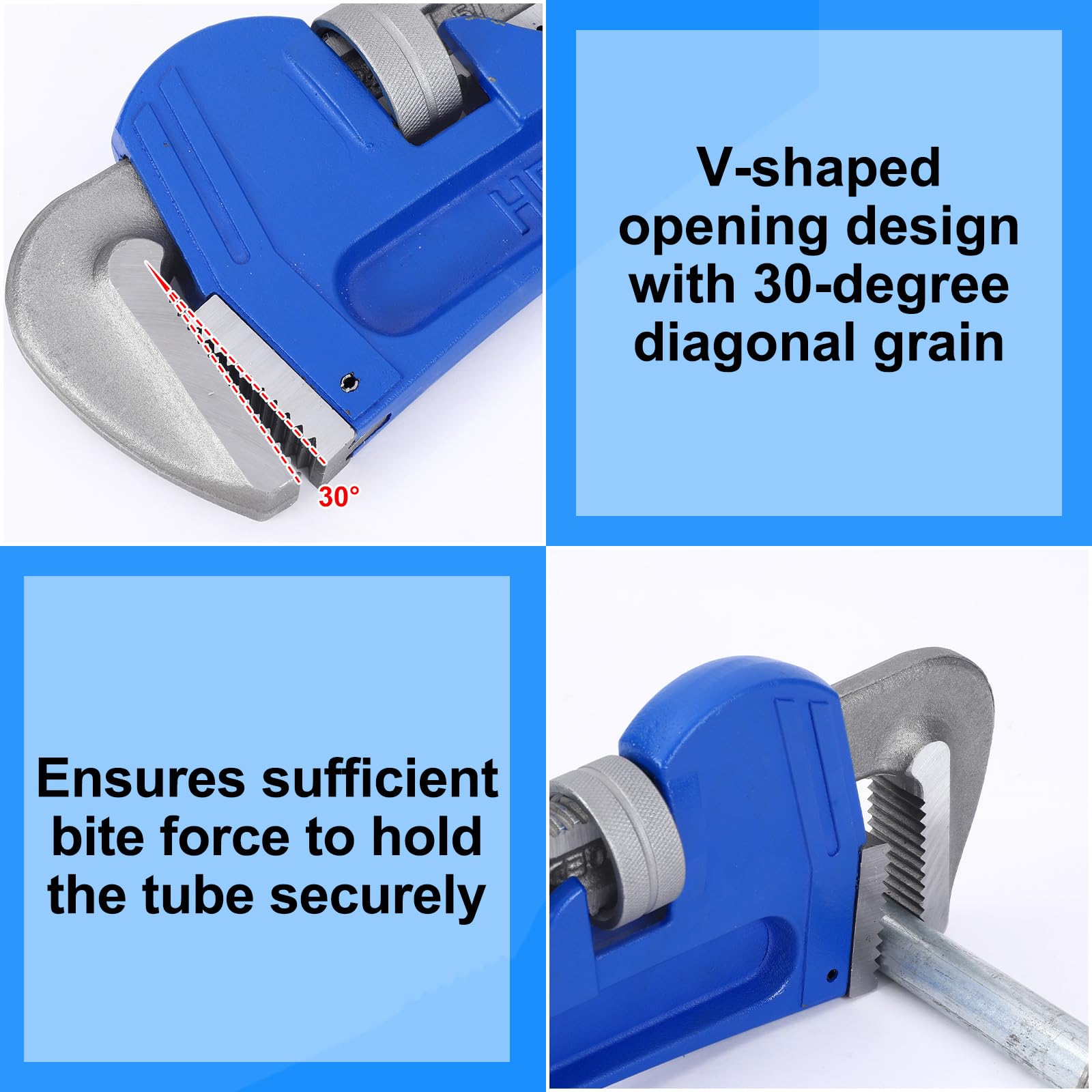 Gisafai 1 paquete de 6 llaves de tubo de aluminio rectas y resistentes, juego de fontanero de 8, 10, 12, 14, 18, 24 pulgadas, ajustables, de aleación de agua, herramientas de fontanería, azul (48