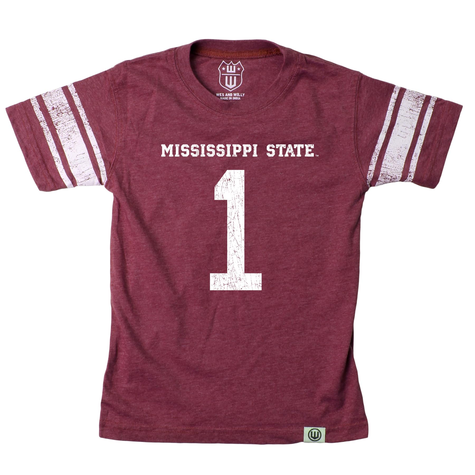 Wes and Willy Youth Boys College Sports Fan Short Sleeve Jersey Print T-Shirt Sizes 8-20 (Mississippi State Bulldogs, Large) Maroon