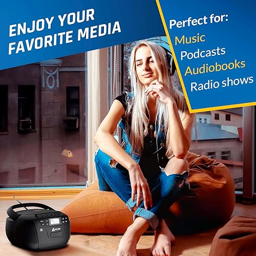 Miniatura 4 de KLIM CD + reproductor de cinta de casete, Bluetooth CD Boombox, radio AMFM, sonido estéreo, control remoto, CD y reproductor de cassette, grabación