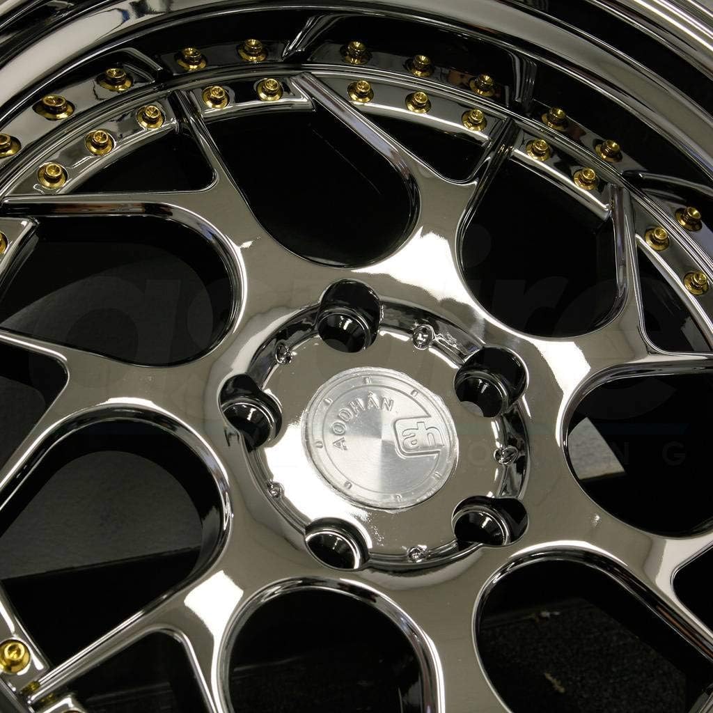 Aodhan DS-01 Custom Wheel - 18x9.5, 30 Offset, 5x114.3 Bolt Pattern, 73.1mm Hub - Vacuum Chrome with Gold Rivets Rim
