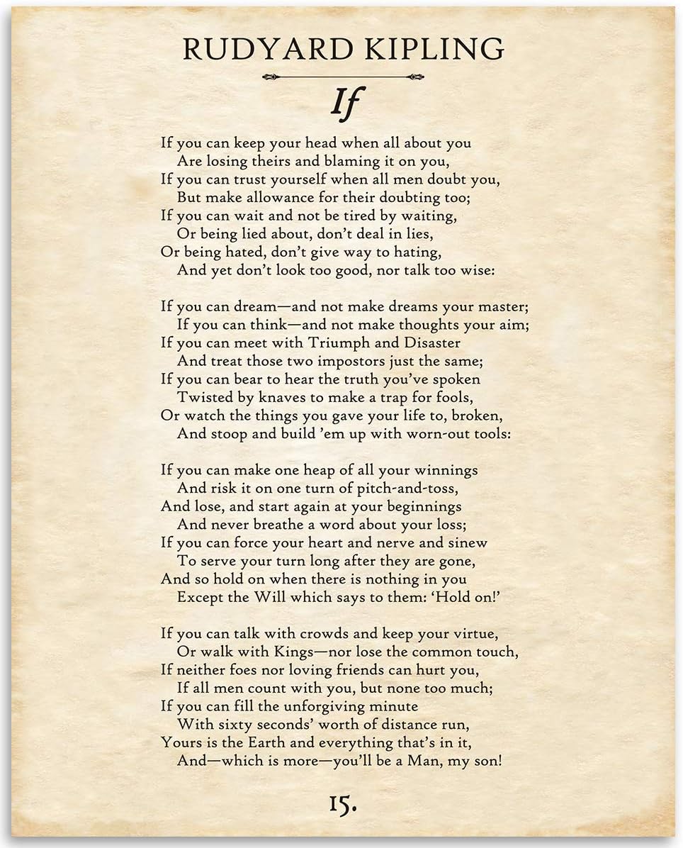 If by Rudyard Kipling Wall Art - 11x14 (Pack of 2) Unframed Typography If Poem Book Page Print - Great Gift for Poetry Fans and Inspirational and Motivational Decor for Home and Office