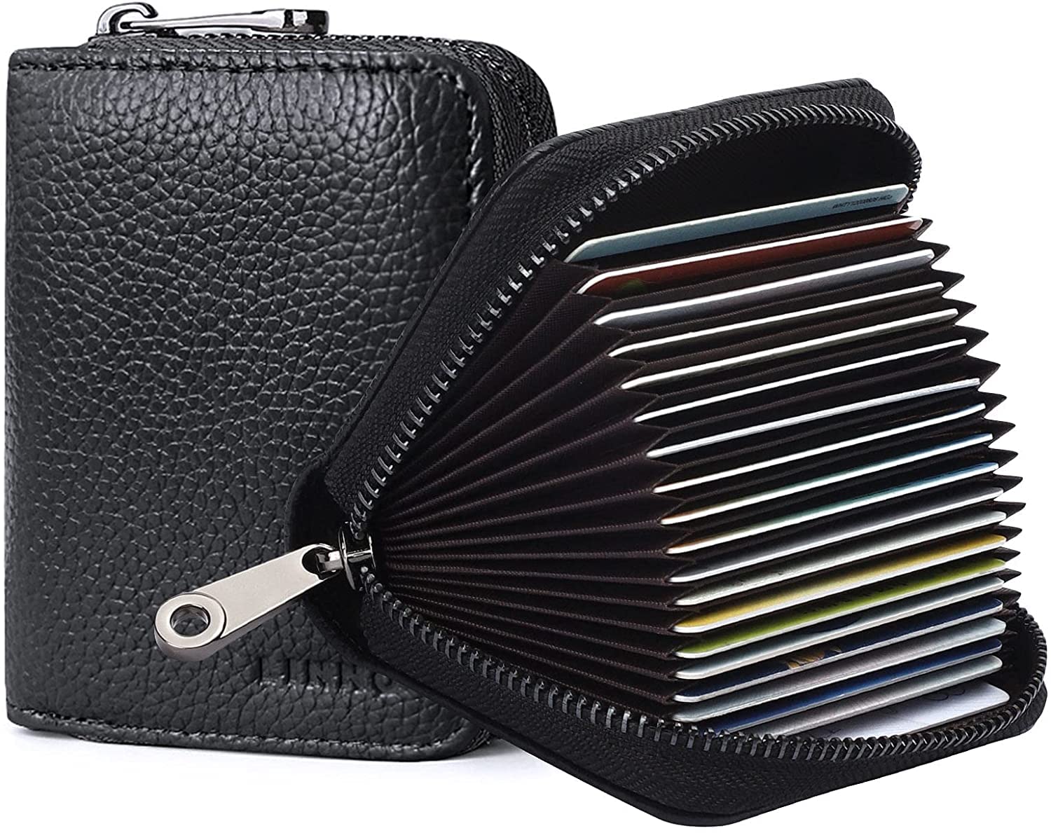 20 Card Slots Credit Card Holder, Leather Card Holder, RFID Security, Accordion Wallet with Zipper, Easy to Carry, for Office, Outside Activities and Other Social Occasion