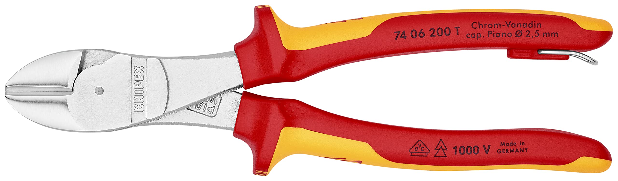 KNIPEX Tools 74 06 200 T High Leverage Diagonal Cutters-1000V Insulated-Tethered Attachment, 8", Red/Yellow