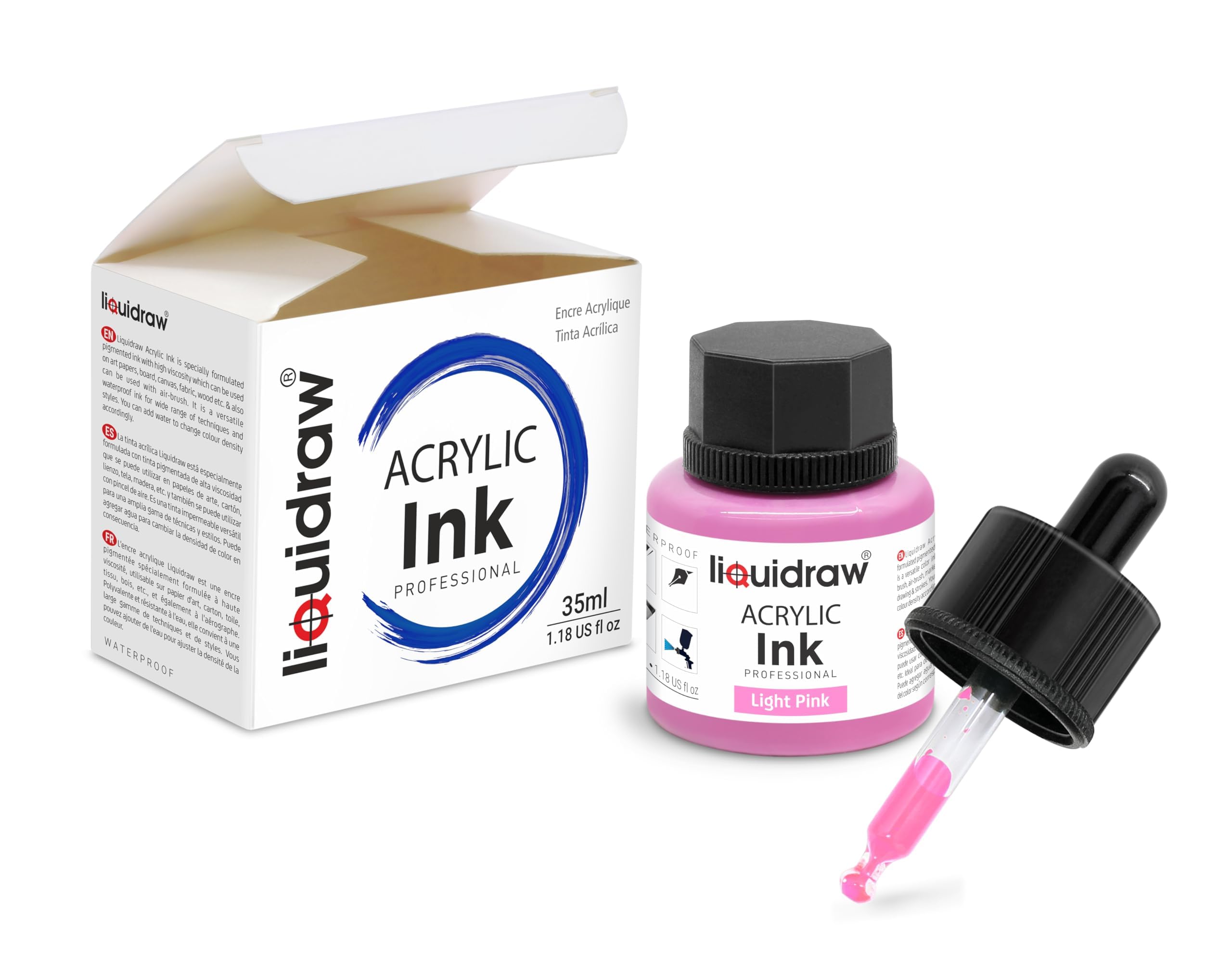 Liquidraw Encre à dessin acrylique – 20 couleurs assorties | Flacons de 35 ml avec compte-gouttes | Convient pour la peinture, l'art, le dessin et le design | Pour les professionnels, les artistes