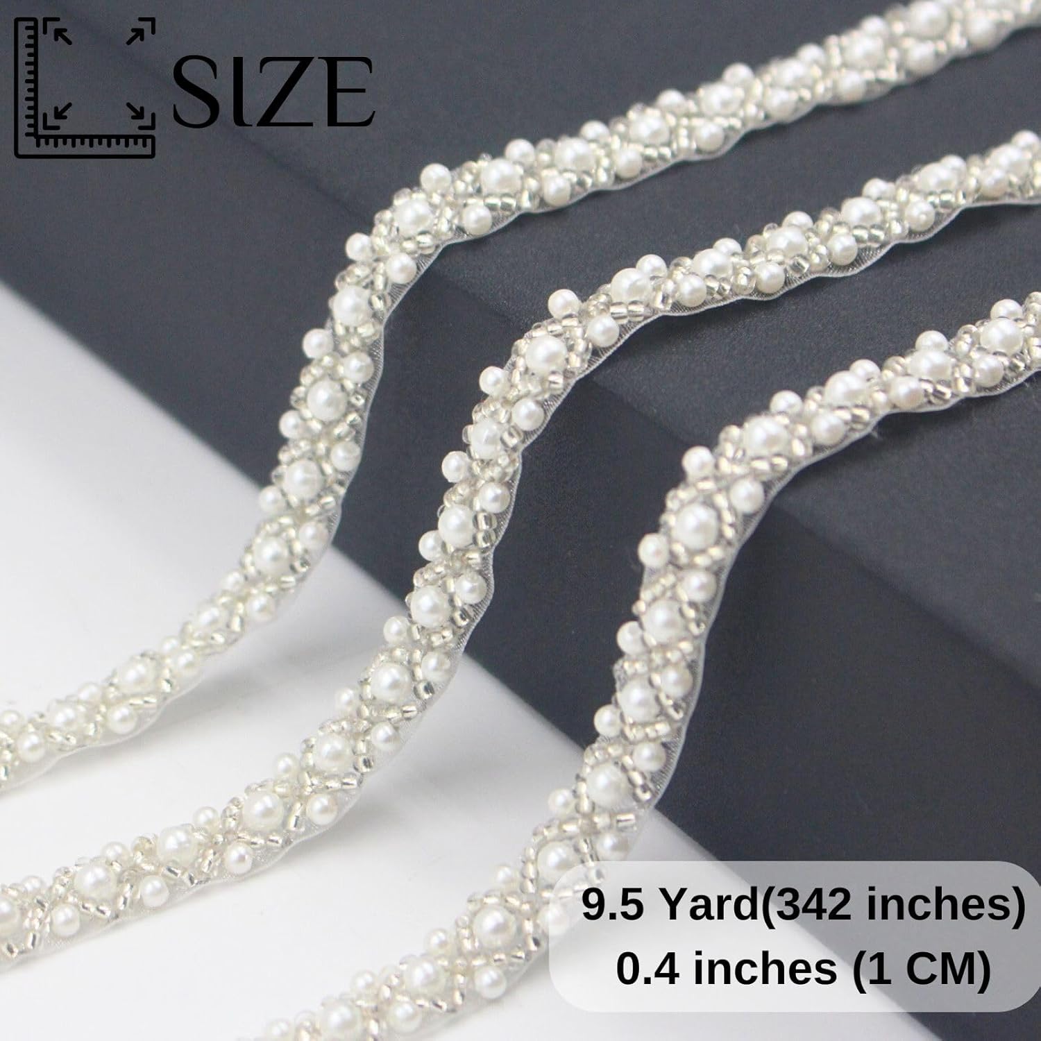 PEARLY JUN 9.5 Yards Pearl Beaded Trim Bead Lace Border White Edge Ribbon Strips for Sewing Wedding Dress Applique Bridal Straps Embellishments Decoration