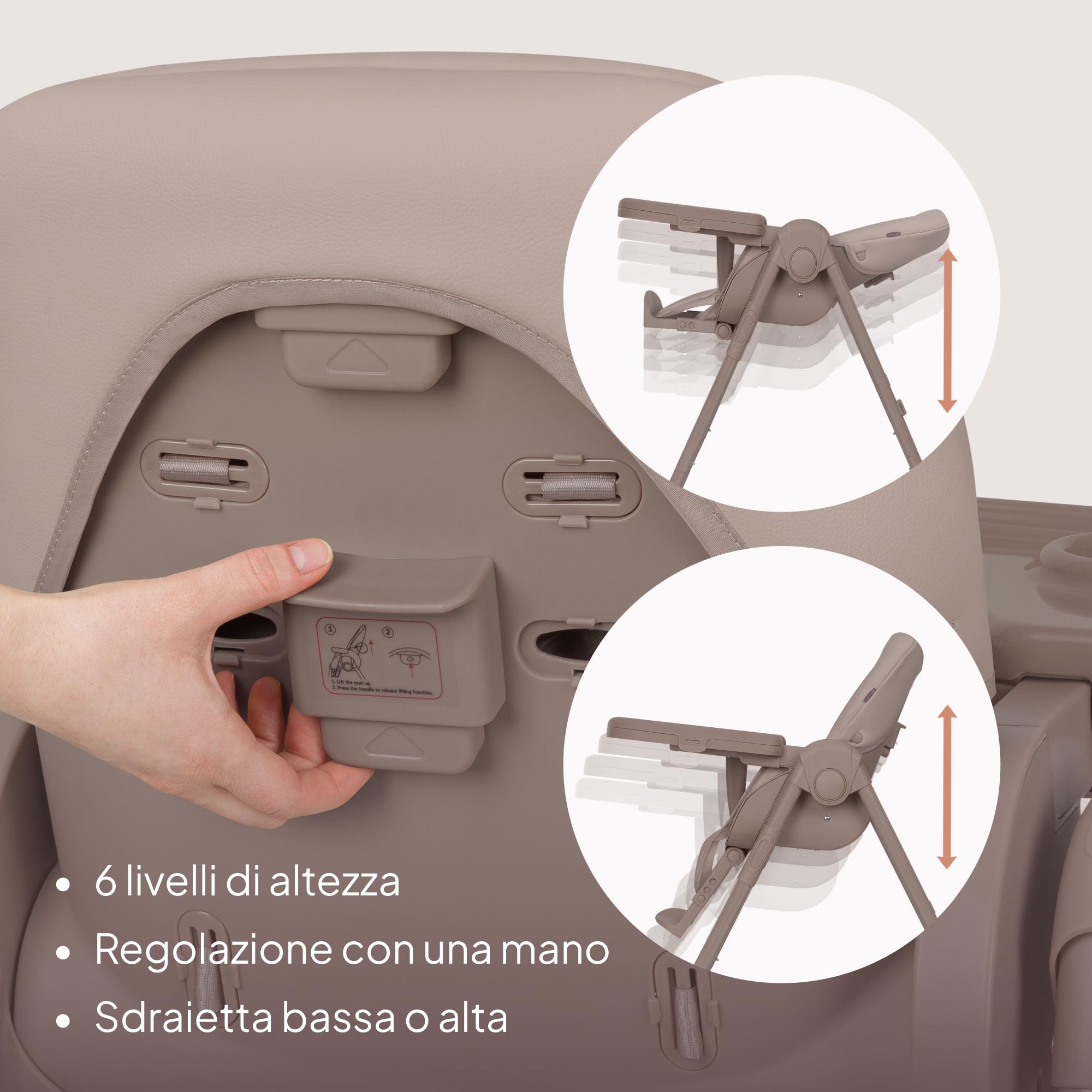 Lionelo Linn Plus Seggiolone Pappa Regolabile 2in1 Fino a 15 kg, Sedia con Funzione Sdraietta Dalla Nascita, Pieghevole, Ruote, Regolazione con una Mano, 6 Altezze, 3 Posizioni, Vassoio Lavastoviglie