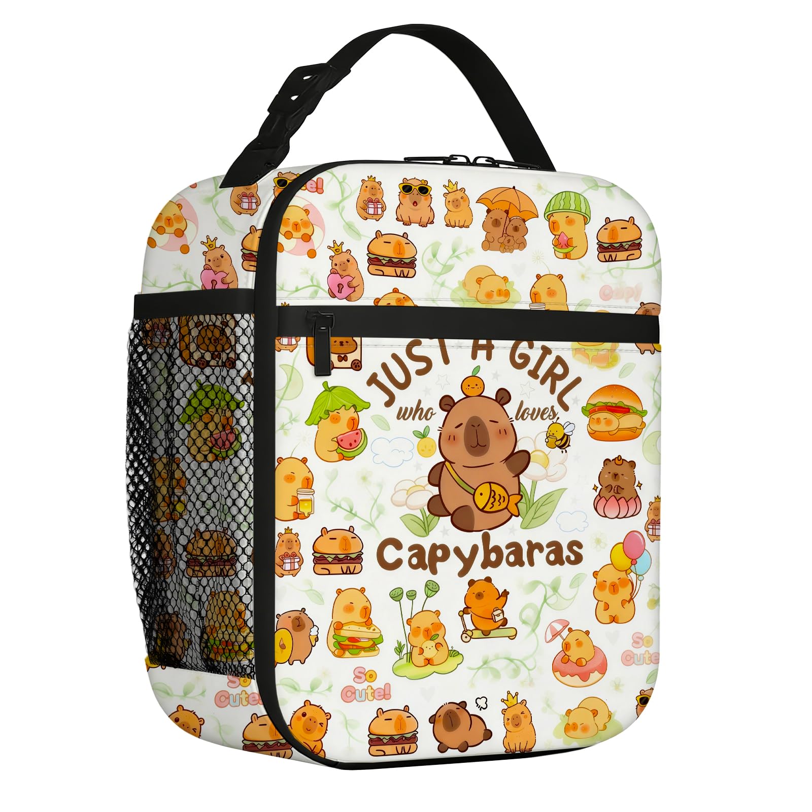 Orsefeliy Capybara Lunch Bag, Insulated Capybara Lunch Box with Bottle Holder, Cute Girls Lunch Bag for Girls Women, Portable Leakproof Lunch Box for School, Work, Picnic, Travel, Beach