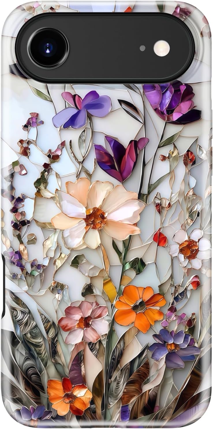 STARVIP for iPhone Air Case Cute - Wireless Charging Compatible - Dual-Layer Hard Shell + Silicone Cover - Aesthetic Protective Phone Case for iPhone 17 Air - Marble Pressed Flowers
