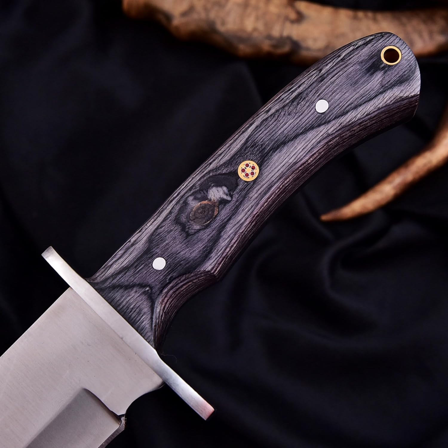 Nesmo - 052Handmade D2 Steel Full Tang Fixed Blade Bowie Knife, 13 in, Black Pakka Wood Handle, Premium Leather Sheath