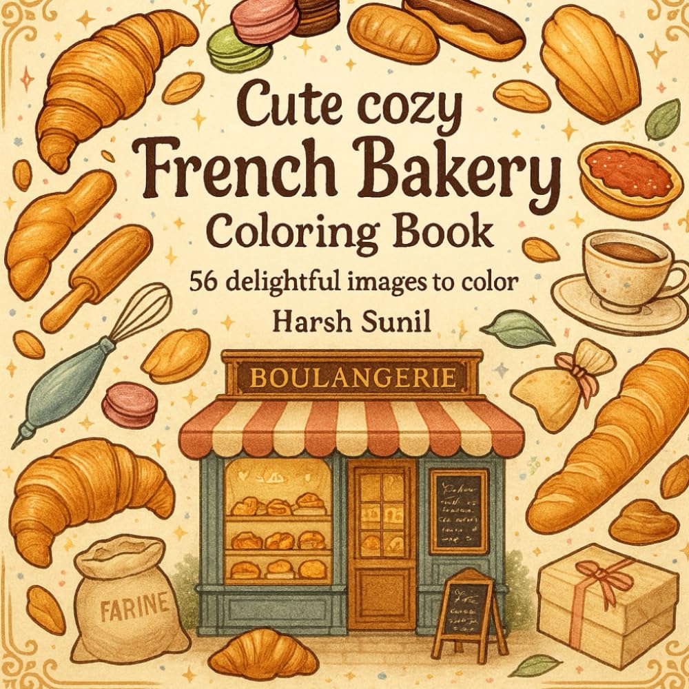 Cute Cozy French Bakery Coloring Book: 56 Delightful Images To Color