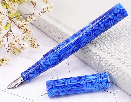 Miniatura 7 de Majohn - Pluma estilográfica extra fina y bolígrafo de inmersión de cristal, acrílico azul con convertidor de tinta, bolígrafo de bolsillo de doble