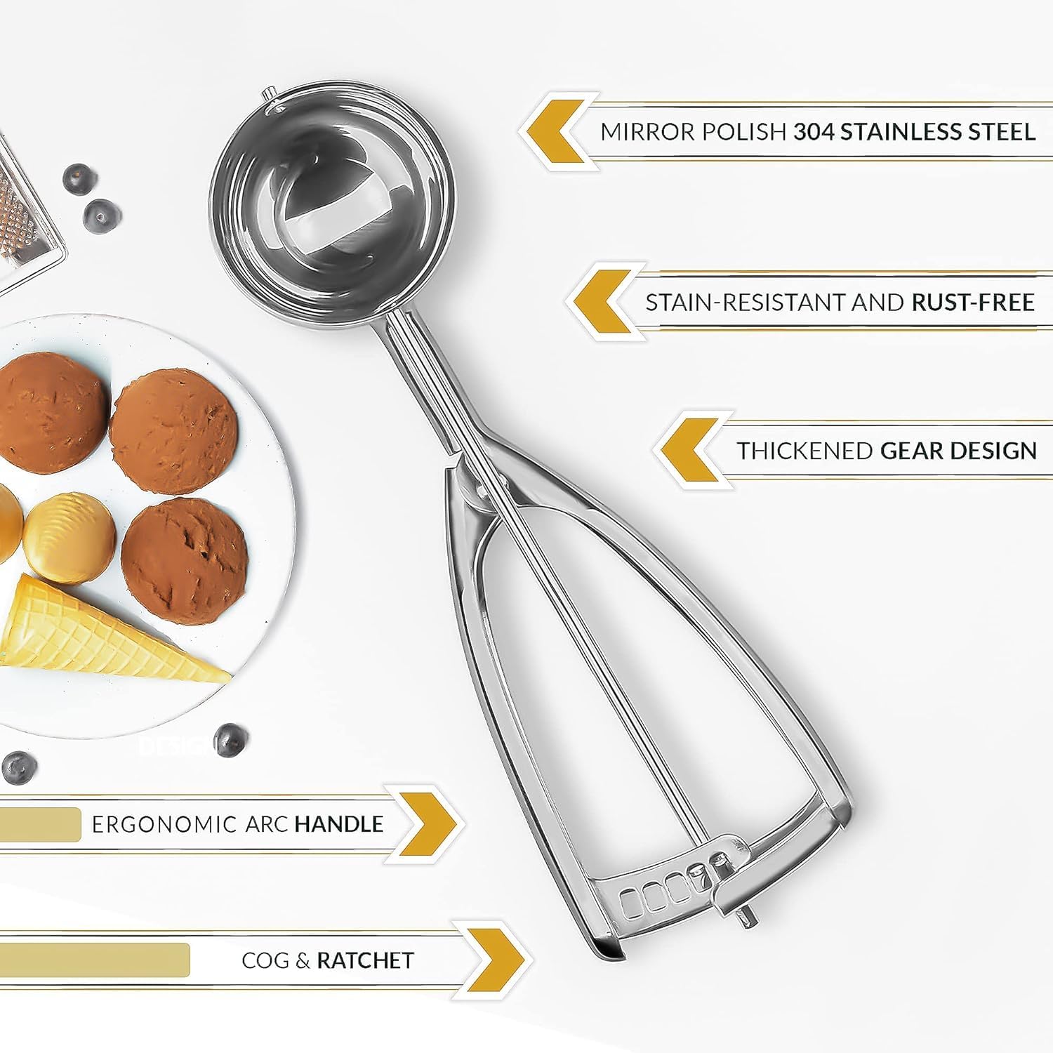 Paderno World Cuisine 1/100 Per Liter Stainless-Steel Ice Cream Scoop