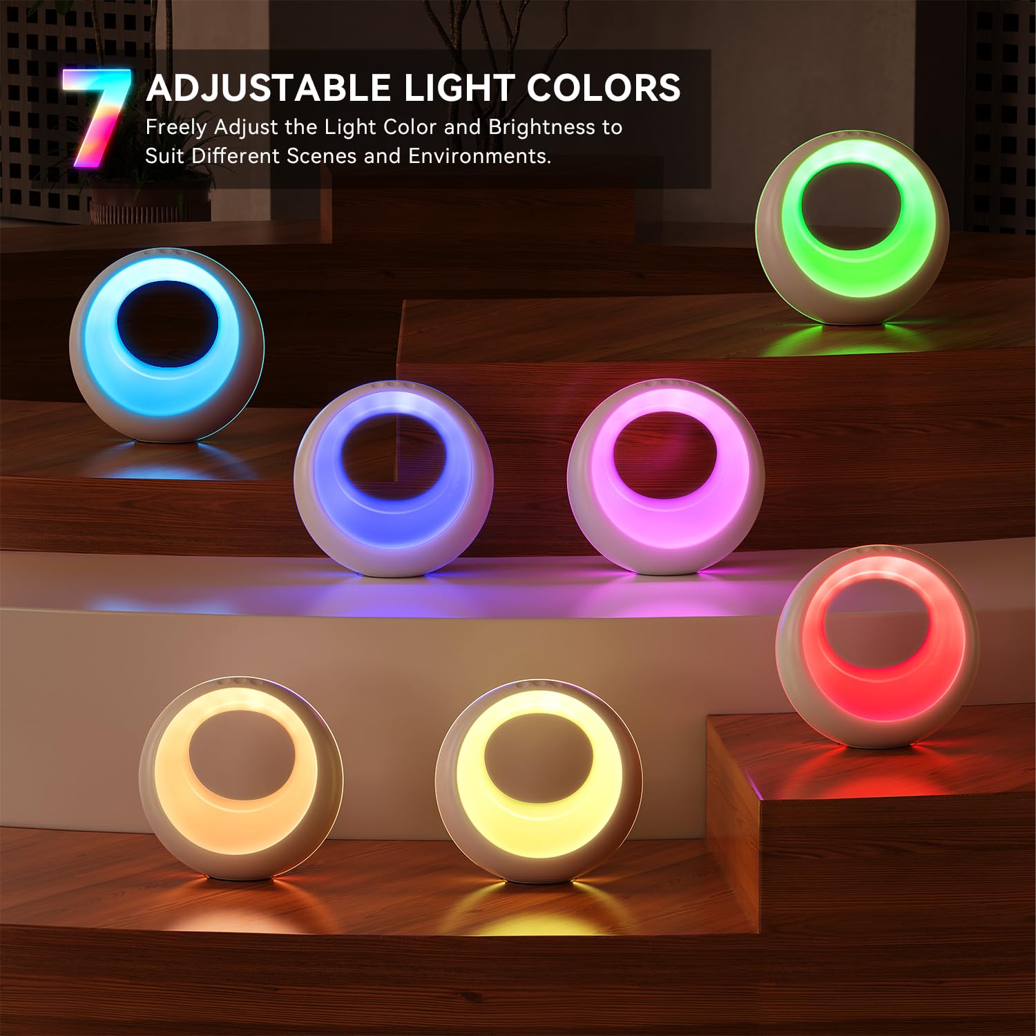 Auxmir LED Night Light, Rechargeable Table Lamp with 7 RGB Colors Changing & 9 Modes - Image 3